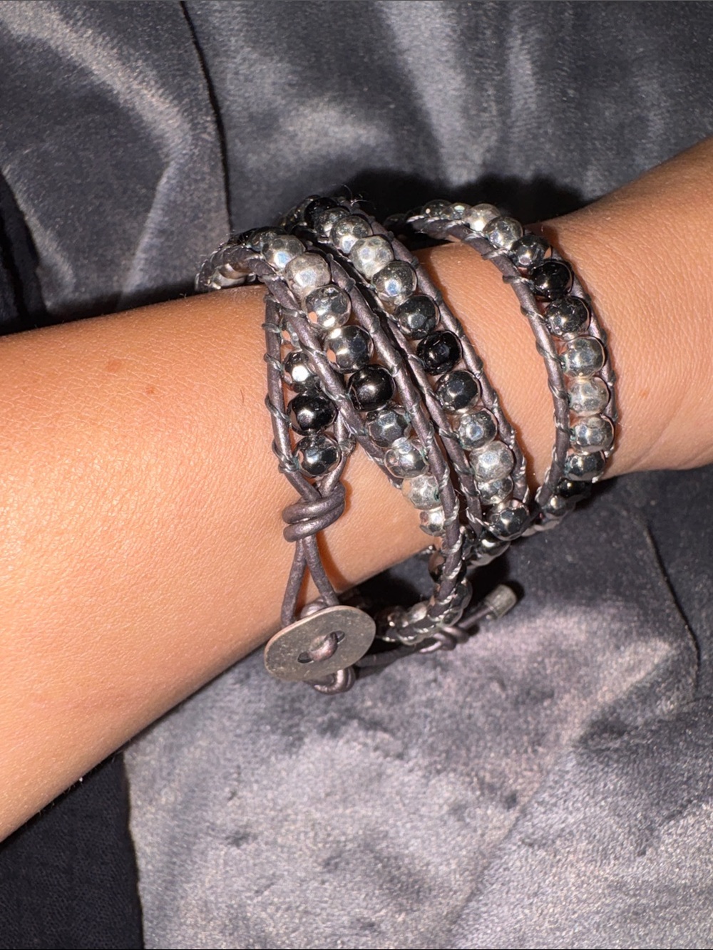 Handcrafted Black and Silver Beaded Wrap Bracelet